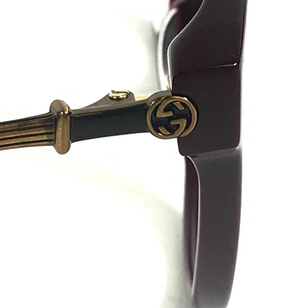 Gucci Eyeglasses Frames GG0656O 004 Shiny Burgundy Antique Gold Bamboo 53-19-140